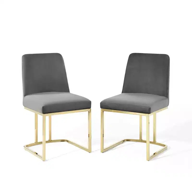 Set of 2 Amplify Sled Base Performance Velvet Dining Chairs Gold/Gray - Modway: Upholstered, Iron Frame, 331 lbs Capacity