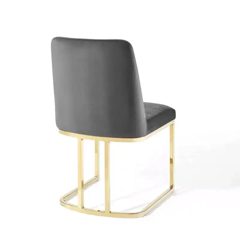 Set di 2 sedie da pranzo Amplify con base a slitta in velluto performance, oro/grigio - Modway: Imbottite, struttura in ferro, capacità 150 kg
