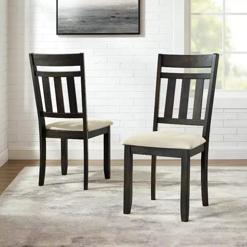 Set of 2 Hayden Slat Back Dining Chairs Slate - Crosley: Upholstered Seat, Rubberwood Frame, Linen