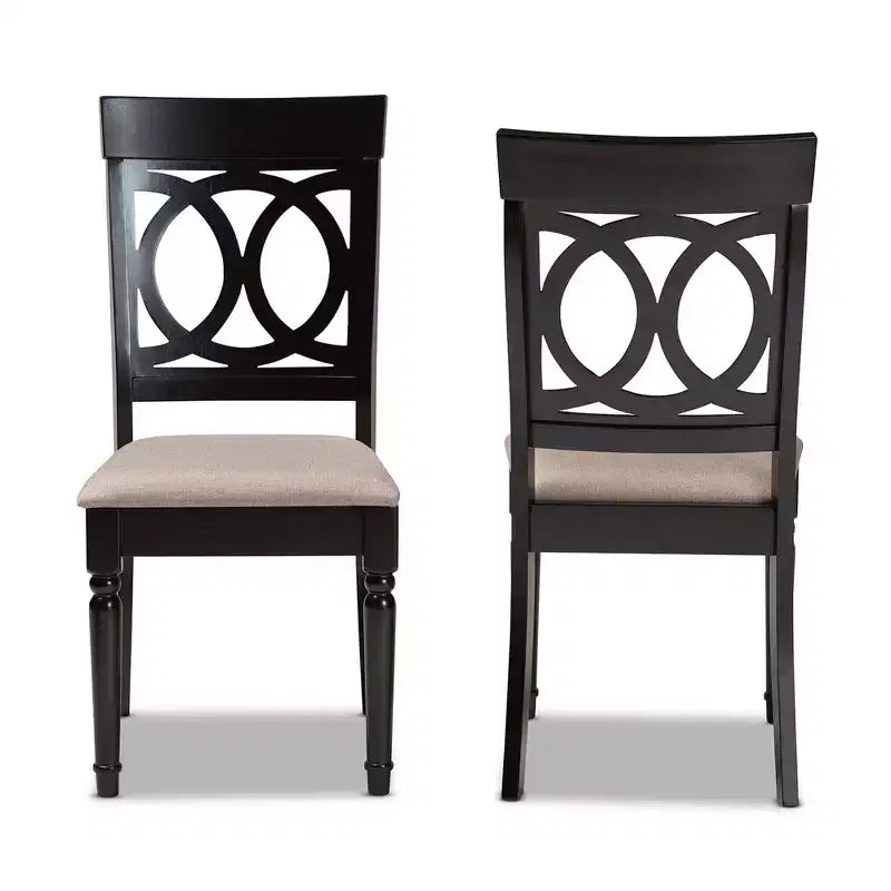 Set di 2 sedie da pranzo Lucie in tessuto e legno, sabbia/marrone scuro - Baxton Studio