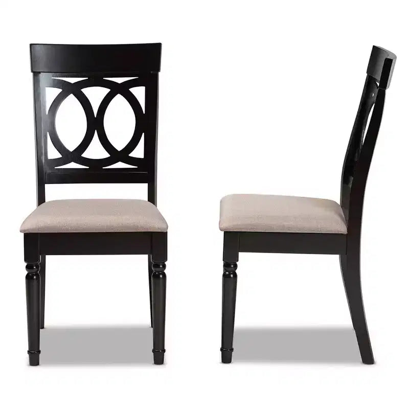 Set di 2 sedie da pranzo Lucie in tessuto e legno, sabbia/marrone scuro - Baxton Studio