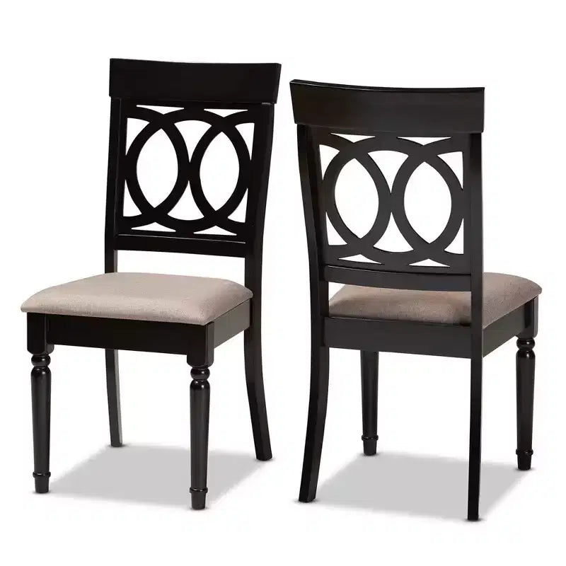 Set di 2 sedie da pranzo Lucie in tessuto e legno, sabbia/marrone scuro - Baxton Studio