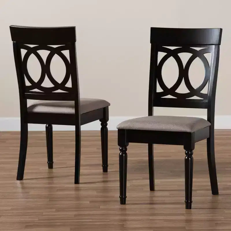 Set di 2 sedie da pranzo Lucie in tessuto e legno, sabbia/marrone scuro - Baxton Studio