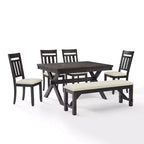 Set da pranzo allungabile 6 pezzi Hayden con panca e 4 sedie con schienale a doghe Ardesia - Crosley