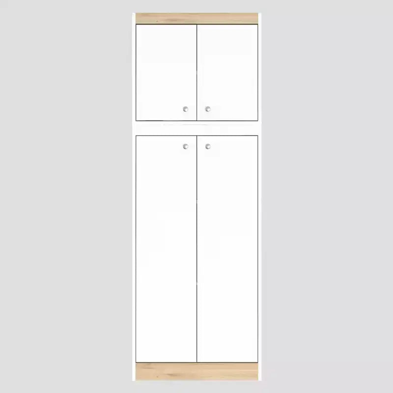 4 Doors Kitchen Storage Cabinet White/Oak - Inval: Modern Pantry with Adjustable Shelves