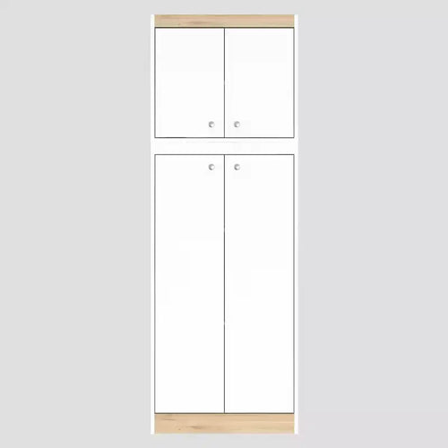 4 Doors Kitchen Storage Cabinet White/Oak - Inval: Modern Pantry with Adjustable Shelves