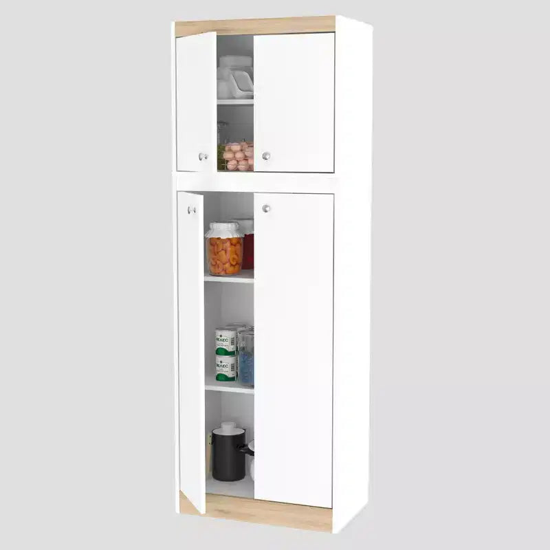 Dispensa da Cucina a 4 Ante Bianco/Rovere - Inval: Mobile dispensa moderno con ripiani regolabili