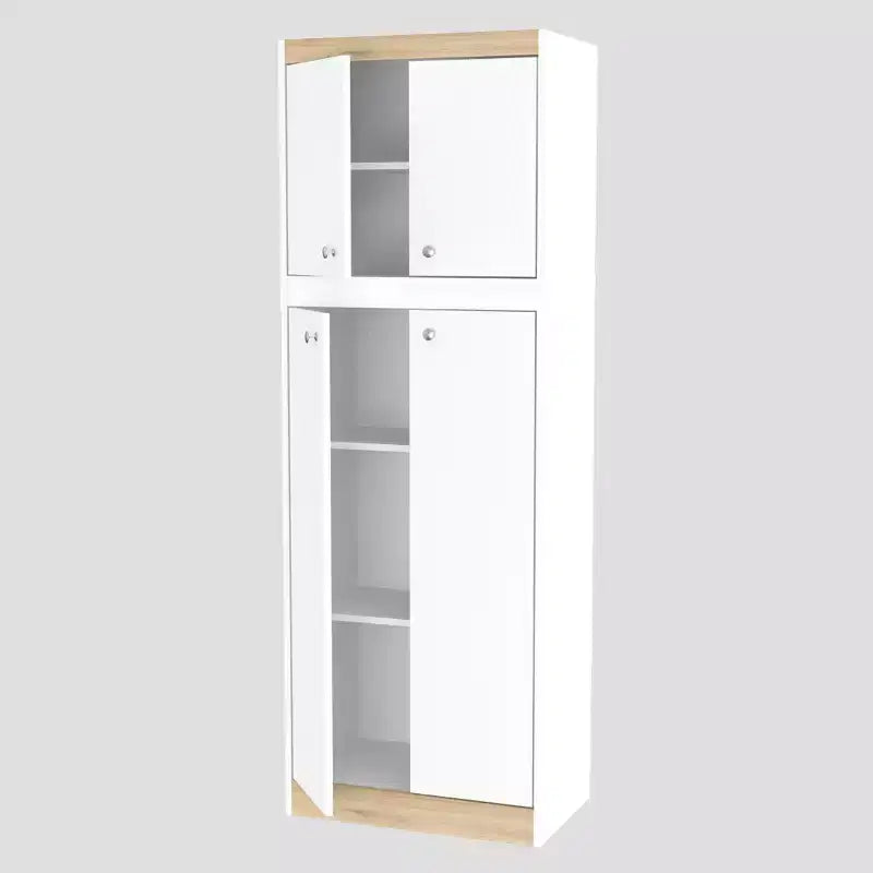 Dispensa da Cucina a 4 Ante Bianco/Rovere - Inval: Mobile dispensa moderno con ripiani regolabili