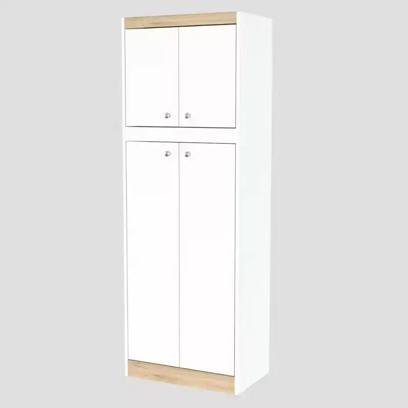 Dispensa da Cucina a 4 Ante Bianco/Rovere - Inval: Mobile dispensa moderno con ripiani regolabili