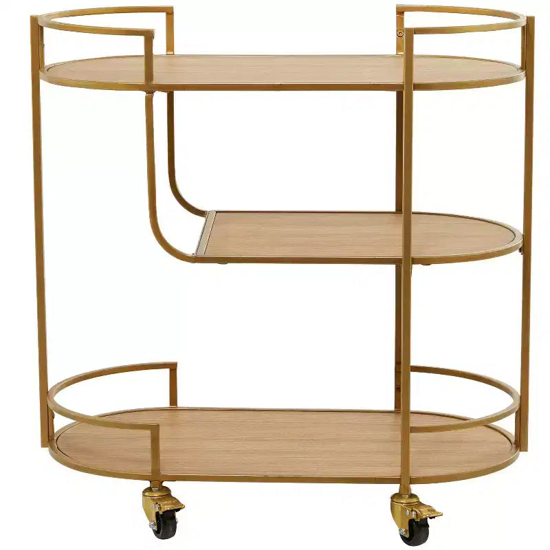 Carrello bar contemporaneo in metallo e legno, oro - Olivia & May: Nessun montaggio, 3 ripiani, per uso interno