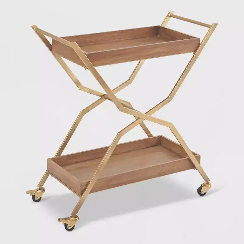 Jolie Bar Cart Gold - Adore Decor: Modern Steel Frame, Rubberwood Surface, Indoor Beverage Serving Cart