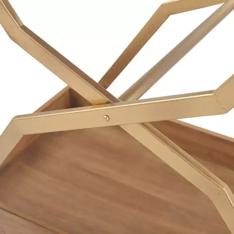 Carrello Bar Jolie Oro - Adore Decor: Struttura Moderna in Acciaio, Superficie in Legno di Gomma, Carrello da Servizio Bevande per Interni