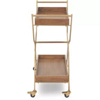 Carrello Bar Jolie Oro - Adore Decor: Struttura Moderna in Acciaio, Superficie in Legno di Gomma, Carrello da Servizio Bevande per Interni