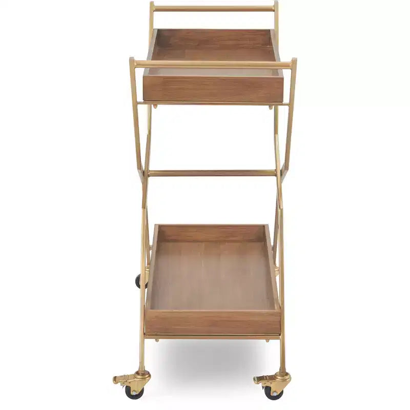 Carrello Bar Jolie Oro - Adore Decor: Struttura Moderna in Acciaio, Superficie in Legno di Gomma, Carrello da Servizio Bevande per Interni