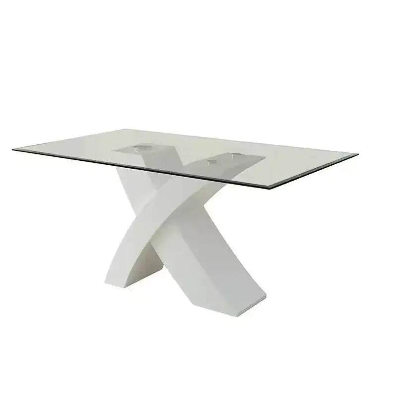 Tavolo da pranzo Pervis da 60" Bianco/Vetro trasparente - Acme Furniture: Moderno per 4 persone, base in legno incrociata, non allungabile