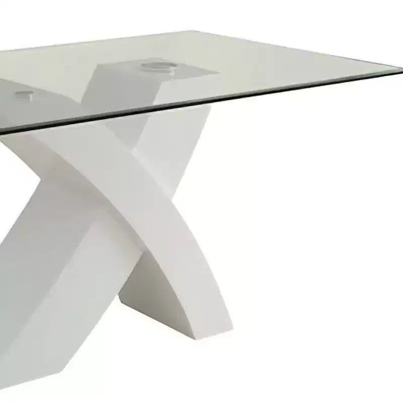 Tavolo da pranzo Pervis da 60" Bianco/Vetro trasparente - Acme Furniture: Moderno per 4 persone, base in legno incrociata, non allungabile