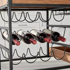 Carrello Bar Rustico in Legno di Noce e Metallo con Ruote Stile Fattoria 12 Bottiglie Marrone/Nero - Danya B.