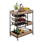 Carrello Bar Rustico in Legno di Noce e Metallo con Ruote Stile Fattoria 12 Bottiglie Marrone/Nero - Danya B.