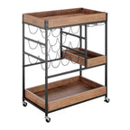 Carrello Bar Rustico in Legno di Noce e Metallo con Ruote Stile Fattoria 12 Bottiglie Marrone/Nero - Danya B.