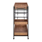 Carrello Bar Rustico in Legno di Noce e Metallo con Ruote Stile Fattoria 12 Bottiglie Marrone/Nero - Danya B.