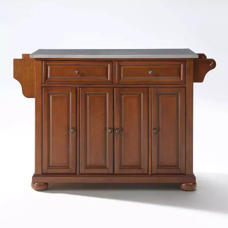 Alexandria Stainless Steel Top Kitchen Island Cherry - Crosley: Wood Frame, 4 Doors, 5 Drawers, 6 Shelves, Towel Bar