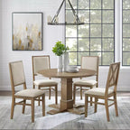 Set da pranzo rotondo Joanna 5 pezzi con 4 sedie con schienale imbottito marrone rustico - Crosley