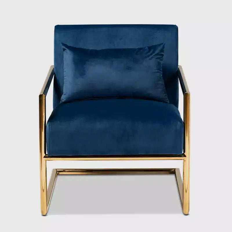 Mira Poltrona reclinabile in metallo rivestita in velluto blu navy/oro - Baxton Studio: Seduta morbida per l'home office, nessun montaggio richiesto