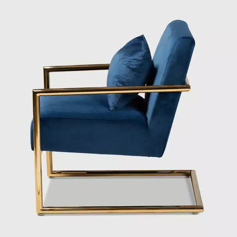 Mira Poltrona reclinabile in metallo rivestita in velluto blu navy/oro - Baxton Studio: Seduta morbida per l'home office, nessun montaggio richiesto