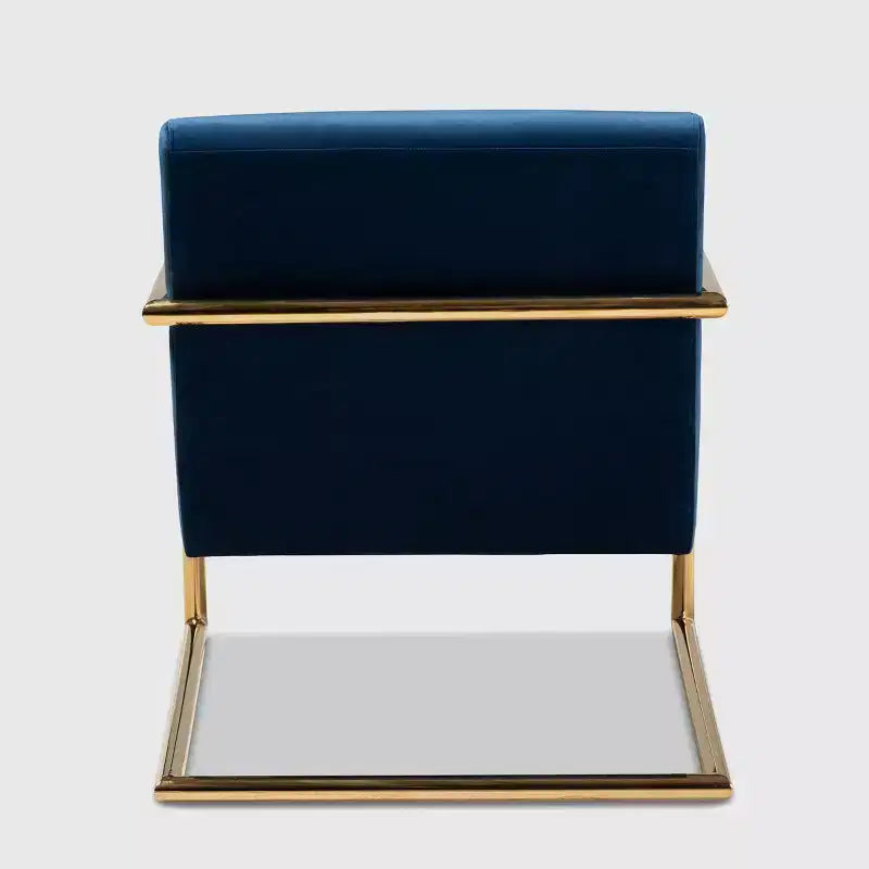 Mira Poltrona reclinabile in metallo rivestita in velluto blu navy/oro - Baxton Studio: Seduta morbida per l'home office, nessun montaggio richiesto