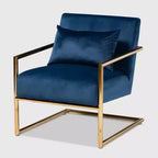 Mira Poltrona reclinabile in metallo rivestita in velluto blu navy/oro - Baxton Studio: Seduta morbida per l'home office, nessun montaggio richiesto