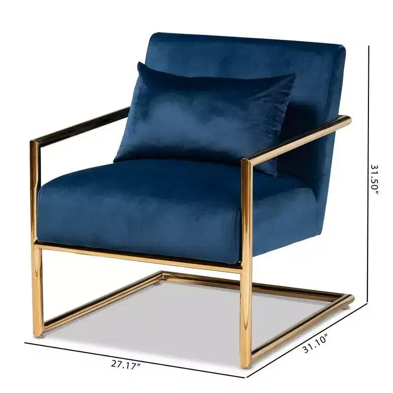 Mira Poltrona reclinabile in metallo rivestita in velluto blu navy/oro - Baxton Studio: Seduta morbida per l'home office, nessun montaggio richiesto