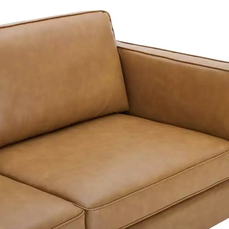 Divano Kaiya in pelle vegana marrone chiaro - Modway: design moderno di metà secolo, dettagli in metallo dorato, imbottitura in schiuma densa