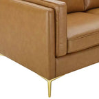 Divano Kaiya in pelle vegana marrone chiaro - Modway: design moderno di metà secolo, dettagli in metallo dorato, imbottitura in schiuma densa