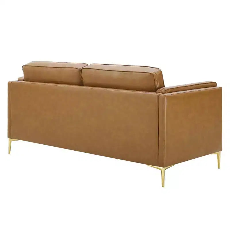 Divano Kaiya in pelle vegana marrone chiaro - Modway: design moderno di metà secolo, dettagli in metallo dorato, imbottitura in schiuma densa