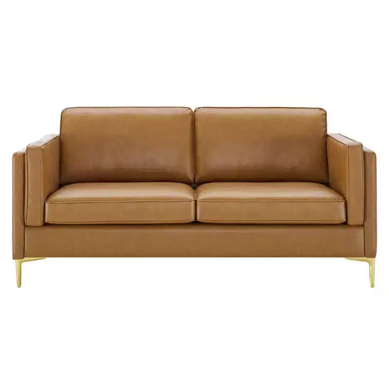 Divano Kaiya in pelle vegana marrone chiaro - Modway: design moderno di metà secolo, dettagli in metallo dorato, imbottitura in schiuma densa