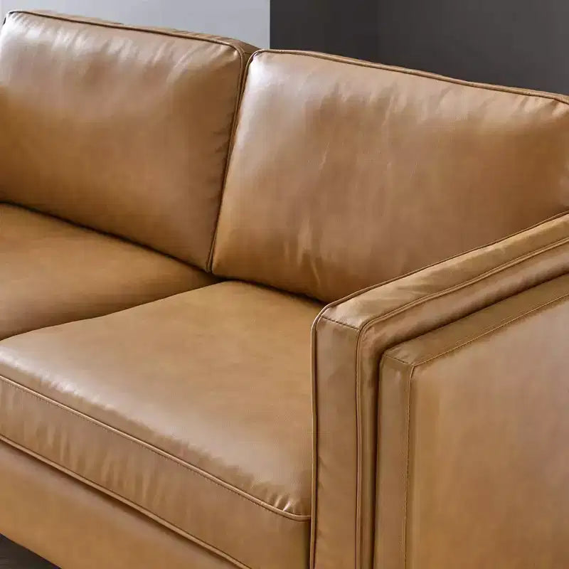 Divano Kaiya in pelle vegana marrone chiaro - Modway: design moderno di metà secolo, dettagli in metallo dorato, imbottitura in schiuma densa