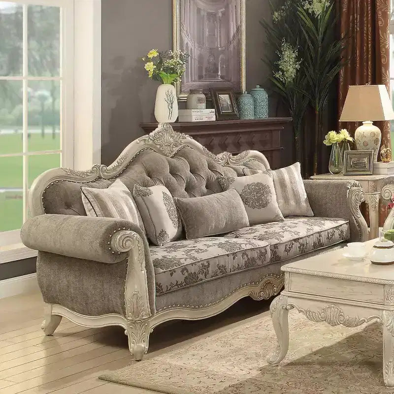 Acme Furniture Divano Ragenardus 95" Tessuto Grigio/Bianco Antico