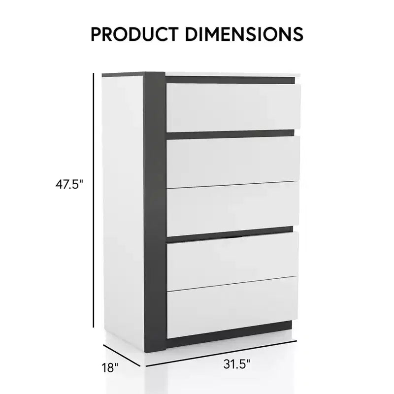 Cassettiera Pape Contemporanea a 5 Cassetti Bianco/Grigio Metallizzato - miBasics