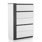 Cassettiera Pape Contemporanea a 5 Cassetti Bianco/Grigio Metallizzato - miBasics