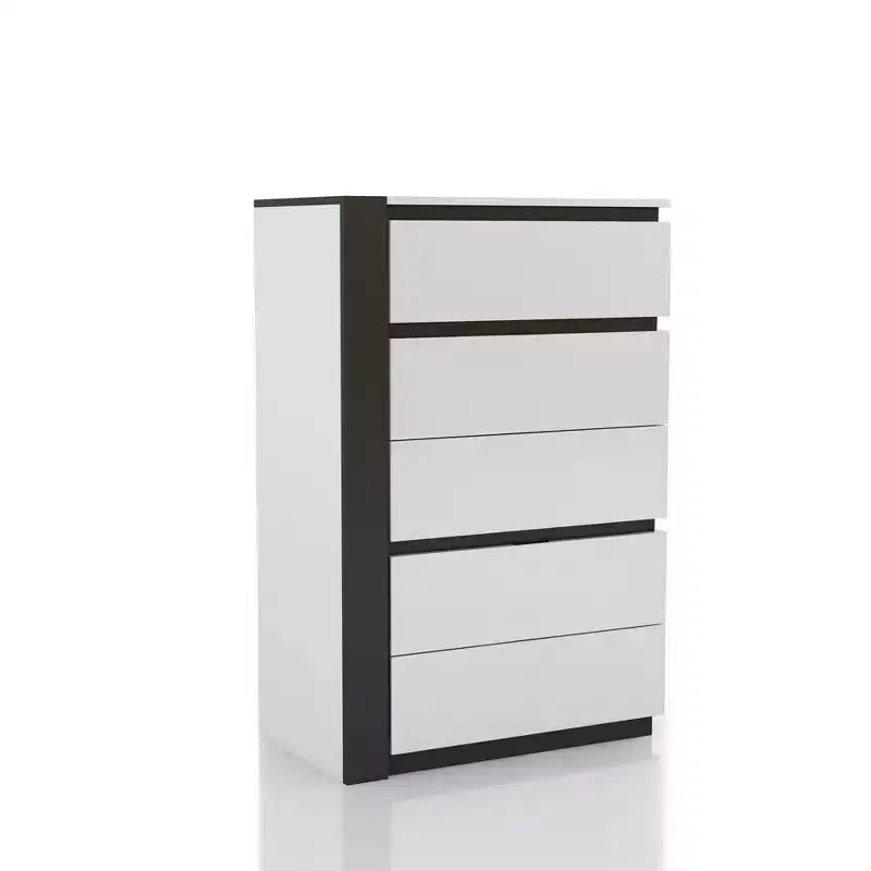 Cassettiera Pape Contemporanea a 5 Cassetti Bianco/Grigio Metallizzato - miBasics