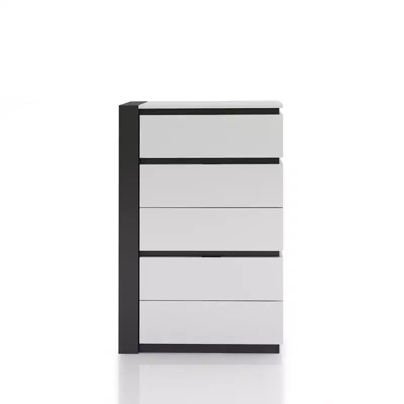 Cassettiera Pape Contemporanea a 5 Cassetti Bianco/Grigio Metallizzato - miBasics