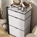 Cassettiera Pape Contemporanea a 5 Cassetti Bianco/Grigio Metallizzato - miBasics