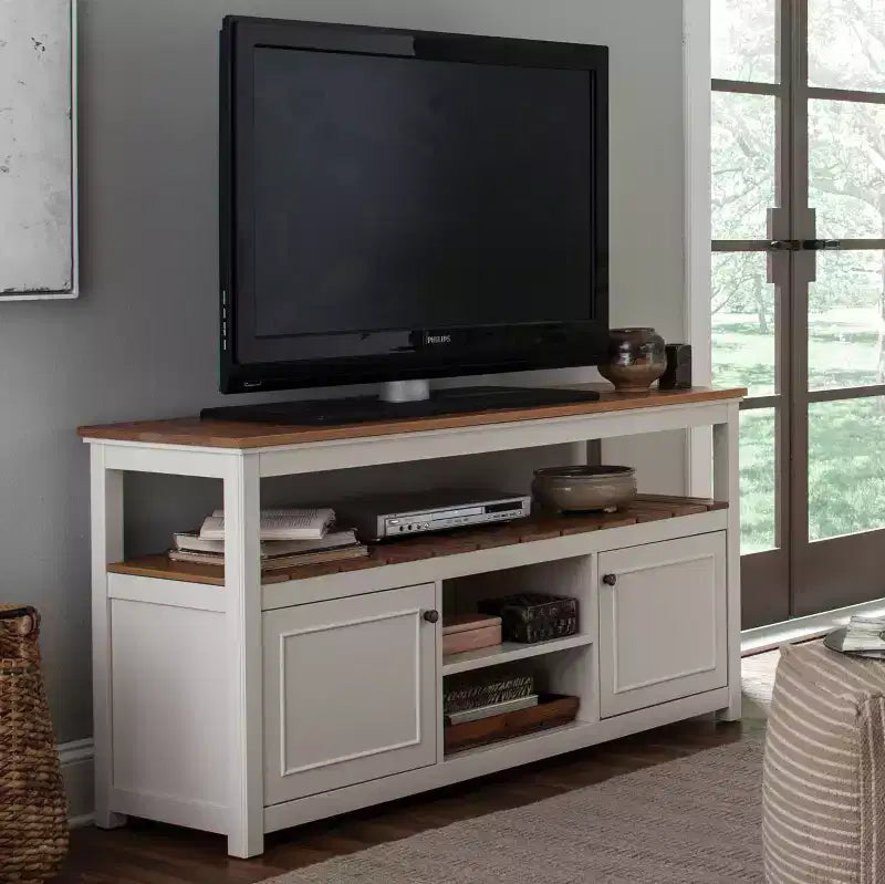 Mobile TV Savannah Cabinet con piano in legno naturale per televisori fino a 64" avorio - Alaterre Furniture