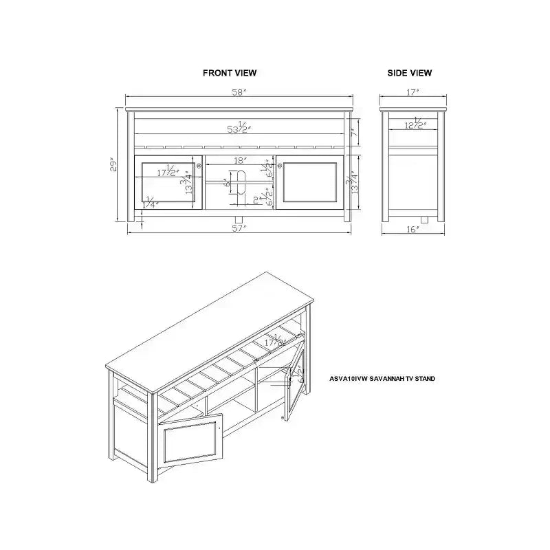 Mobile TV Savannah Cabinet con piano in legno naturale per televisori fino a 64" avorio - Alaterre Furniture