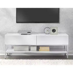 Buylateral Mobile TV Moderno Lewis per TV fino a 60" Bianco: Consolle Multimediale Moderna con Base in Metallo e Cassetto Contenitore