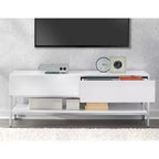 Buylateral Mobile TV Moderno Lewis per TV fino a 60" Bianco: Consolle Multimediale Moderna con Base in Metallo e Cassetto Contenitore