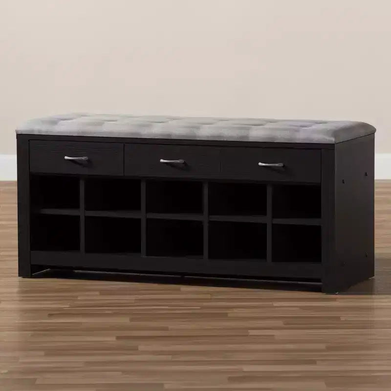Panca da ingresso moderna e contemporanea con cuscino imbottito, finitura Espresso, tessuto grigio chiaro, marrone scuro - Baxton Studio: Poliestere