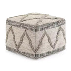Pouf Tasneem quadrato di ispirazione marocchina grigio naturale - WyndenHall: Tessuto a mano, lana e cotone, nessun assemblaggio richiesto