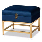 Aliana Fabric and Metal Ottoman Navy Blue/Gold - Baxton Studio