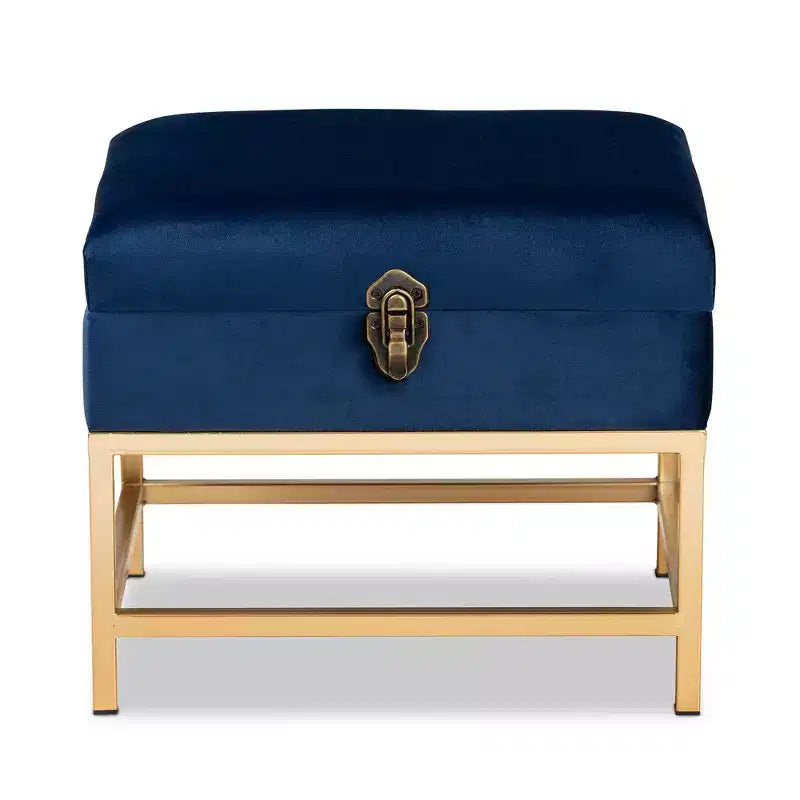 Pouf Aliana in tessuto e metallo blu navy/oro - Baxton Studio